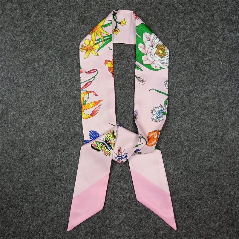 2018 новый тонкий шарф бабочка с цветочным принтом шелковый шарф для Для женщин Элитный бренд платки модная женска сумка повязка на голову
