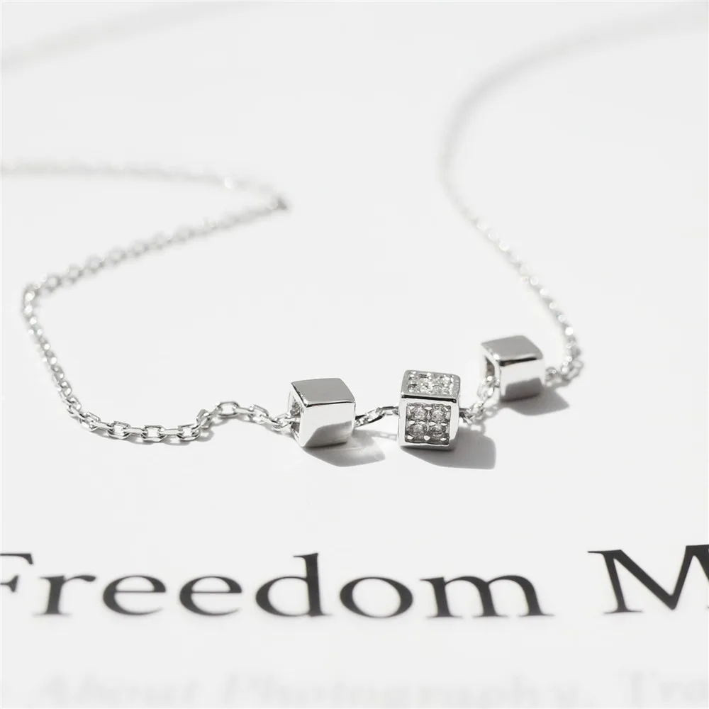 Cube block cz necklace women 100% 925 Sterling silver nacklace Jewellery Clavicle chain pendant charms gift