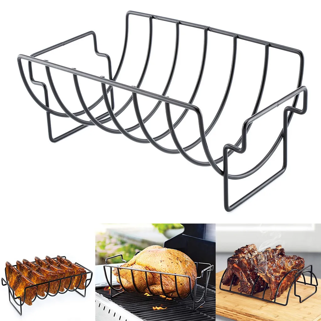 

Home Restaurant Rib Rack Stand Non Stick Outdoor Grilling BBQ Chicken Beef Lamb Chop Ribs Stand Roasting Stand Steak Holder