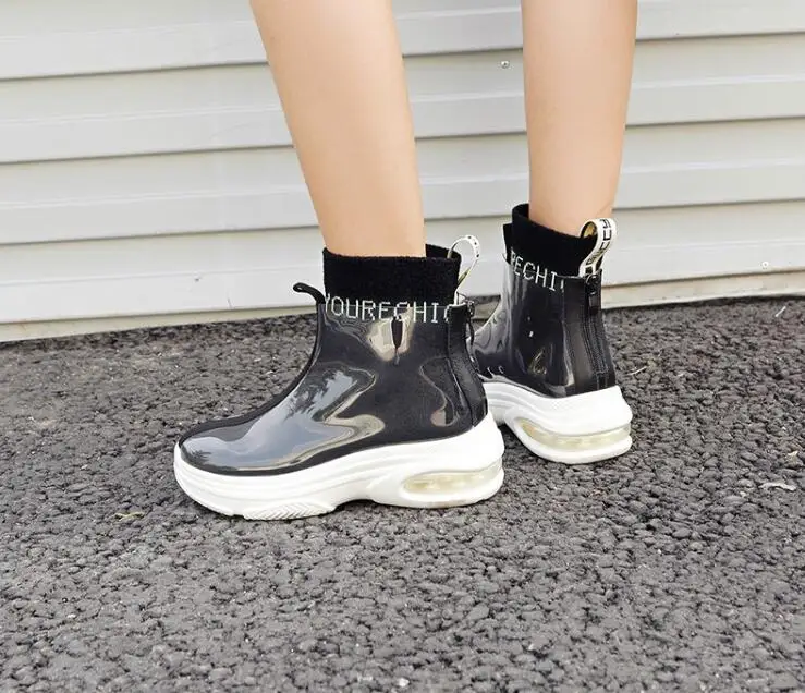 

Fashion Women's Ankle Boots PVC Velvet Flat Casual Muffin Shoes Letters Printed Red Green Air Cushion Sole G103