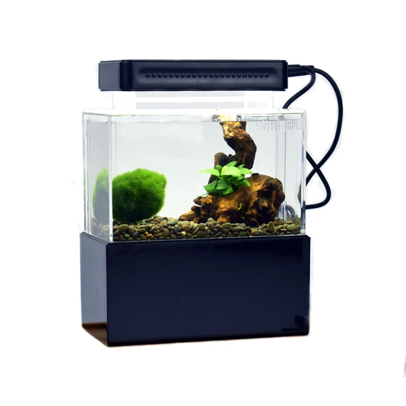 

Mini Plastic Fish Tank Portable Desktop Aquarium Betta Fish Bowl with Water Filtration LED & Quiet Air Pump for Decor
