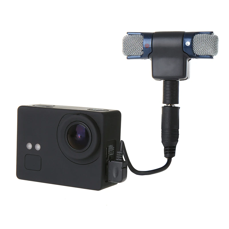 

External Stereo Mic Microphone with 3.5mm to Mini USB Micro Adapter Cable For GoPro Hero 3 3+ Plus 4 AEE Sporting Camera Mic