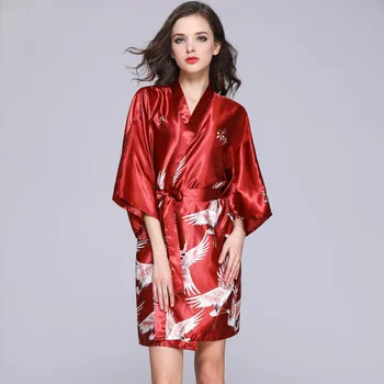 

Sexy Large Size XXL Sexy Satin Night Robe Print Bathrobe Perfect Wedding Bride Bridesmaid Robes Dressing Gown For Women