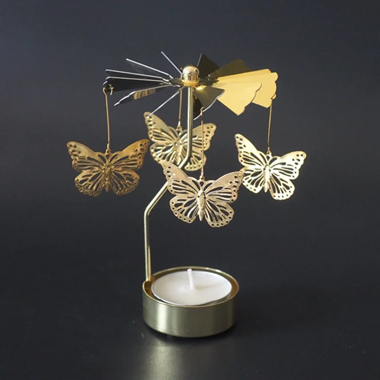

Candlestick Rotating Romantic Spin Carousel Tea Light Candle Holder Candlelight Dinner Party Christmas Decor Butterfly Angle Cat