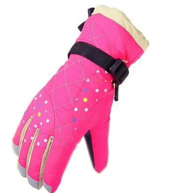 Детские лыжные перчатки водонепроницаемые мальчики/девочки Спортивный зимний теплый непродуваемый снежные рукавицы удлиненные, на руки перчатки для сноуборда термо - Цвет: Rose red for girl
