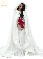 Elegant White Ivory Faux Fur Winter Long Wedding Cloak Coat Jacket Bridal Wraps Cape Wedding Coat QA1276