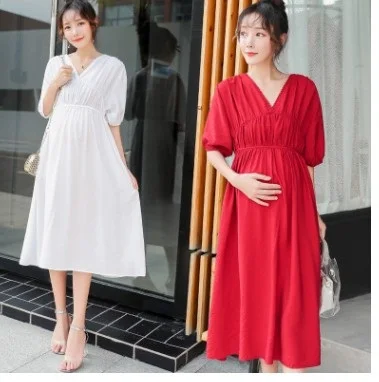 

2019Maternity Dress Women Retro Dress Embroidery Clothes for Pregnant Women Comfy Maternity Clothes Cotton Linen Pregnancy Dress