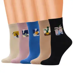 2018 Носки Для женщин милые хлопковые Средний иллюстрации шаблон Леди Носки носки без пятки harajuku calcetines mujer skarpetki meia
