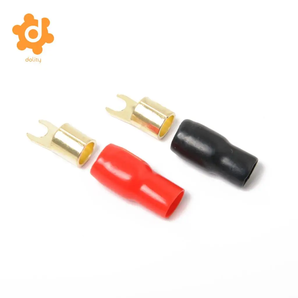dolity 2 Pairs 4 AWG Car Audio Power Ground Wire Fork Terminal Connector Brass