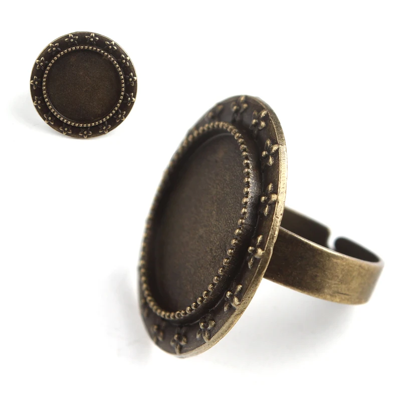

10pcs 18mm Pad Antique Bronze Round Ring Base Adjustable Ring Blanks Glue On Cabochon Rings Handmade Findings