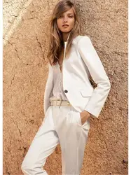 Изготовленный на заказ белый женский комплект 2 шт. Бизнес брючные костюмы офисные Униформа дамы пиджак в офисном стиле наряд брючный