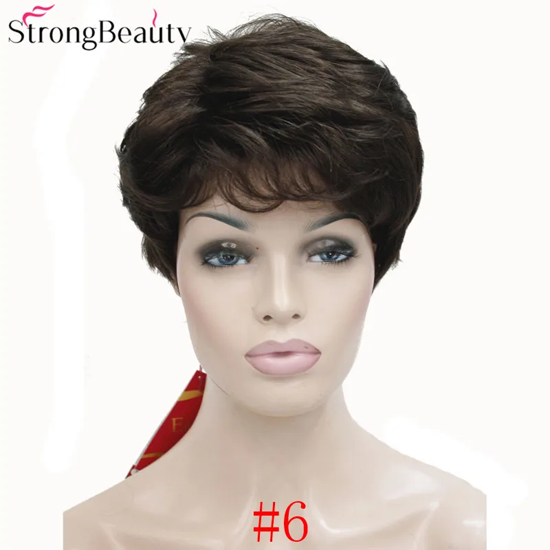 StrongBeauty синтетические Короткие Волнистые Волосы пышные натуральные светлые/серебристо-серые парики с челкой для женщин много цветов на выбор