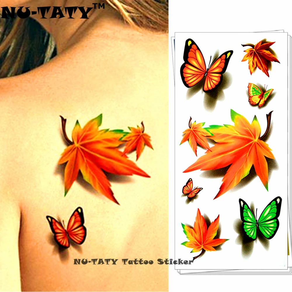 Тату Наклейка на стену с Кленовым листом клевера 19 Х9 см|flash tattoo stickers|tattoo stickerwaterproof