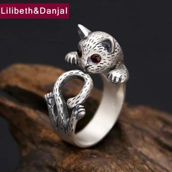 

New S990 Sterling Silver Ring Women Jewelry Cute cat crystal engagement Ring Adjustable Gift Fine Jewelry R10