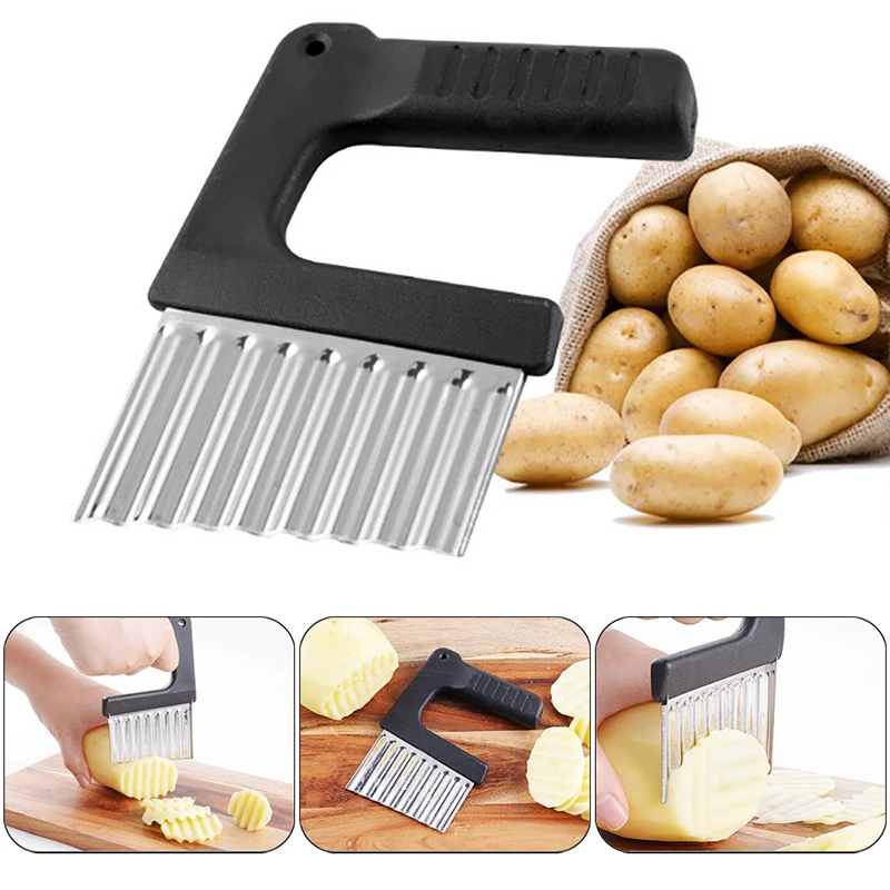 French Fries Cutter Vegetable Potato Chips Wavy Cutter Maker Stainless Steel French Fry Slicer Knife Kitchen Accessories Gadgets