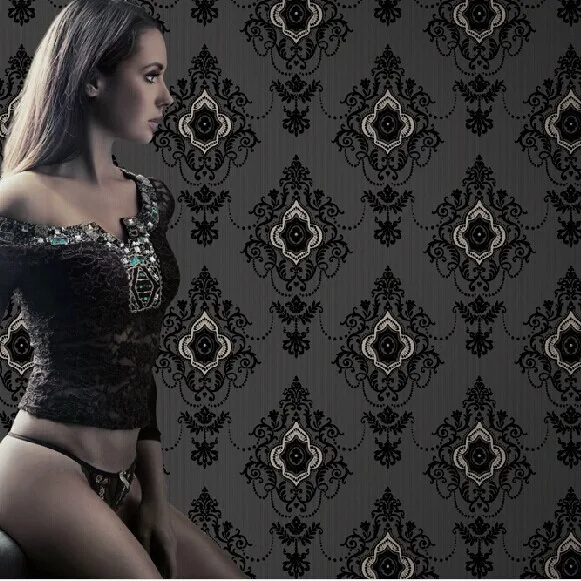 

Luxury European 3d Black Damask wallpaper rolls for Walls 3d wall paper bedroom TV background 3d wallcoverings