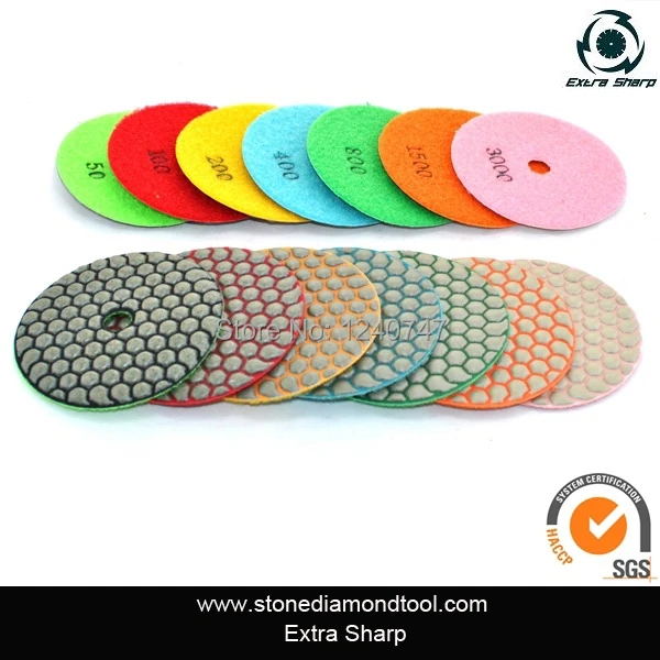 100mm 7 Step Resin Dry Polishing Pads With Velcro Backdry polishing