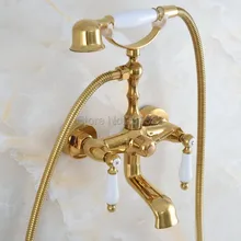 Wall Mounted Gold Color Brass Bathroom Clawfoot Tub Faucet telephone style Bath Shower Water Mixer tap with Handshower lna856 Wall Mounted Gold Color Brass Bathroom Clawfoot Tub Faucet telephone style Bath Shower Water Mixer tap with Handshower lna856