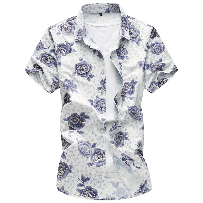 

Plus Size 3XL 4XL 5XL 6XL 7XL Suit for 40-130kh Weight Men Fashion Floral Print Short Sleeve Shirts Men Summer Dress 49