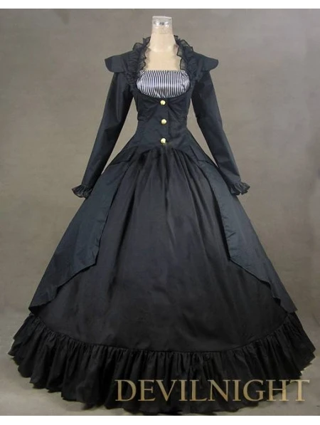 Черные винтажные, с длинными рукавами готический, викторианской эпохи платье - Цвет: Многоцветный