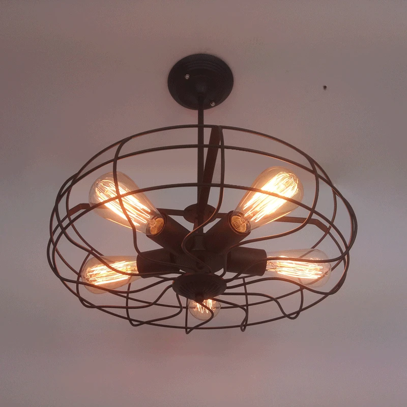 Industrial rústico vendimia ventilador techo lámpara E27 5 Edison