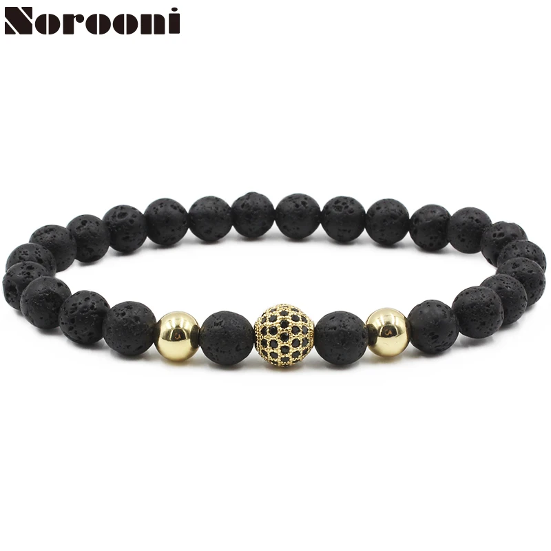 Norooni 2018 новые модные высококачественные 8 мм бусины из матовой лавы и черный CZ шар