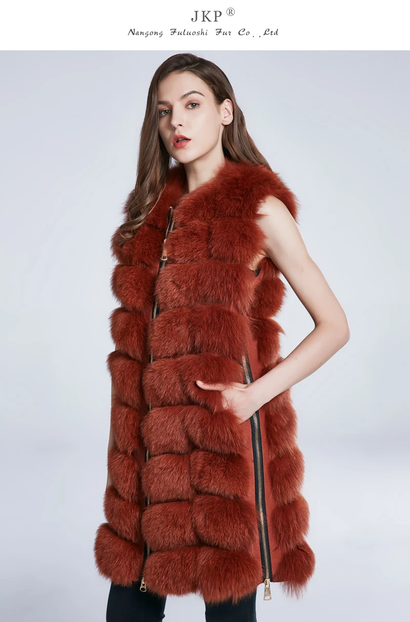 JKP натуральный красный лисий мех худи-жилетка без рукавов из натурального Лисьего меха с капюшоном меховое модное пальто HFC-90C
