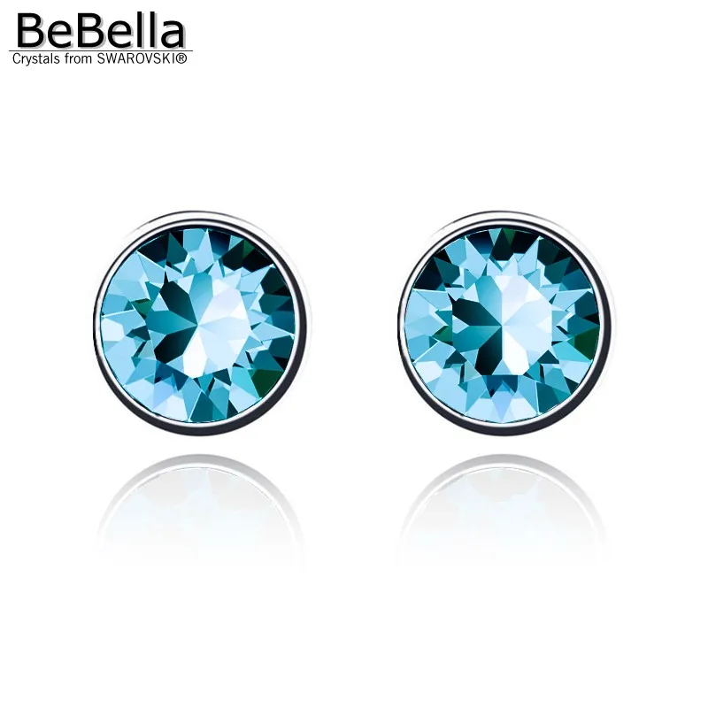 Женские серьги гвоздики с круглым кристаллом BeBella 7 мм кристаллы Сваровски