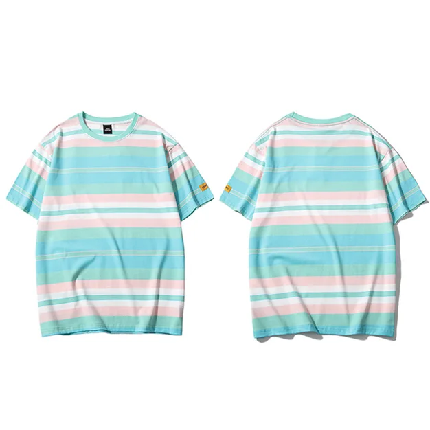 Ретро винтажная полосатая футболка уличная Harajuku футболка мужская летняя хип-хоп футболка модные повседневные топы футболки с коротким рукавом - Цвет: A188025 Blue