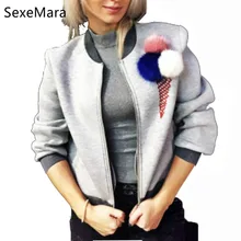 Creative Woman Ice cream pattern plush Faux Rabbit fur Ball zipper cardigan jackets casual font b