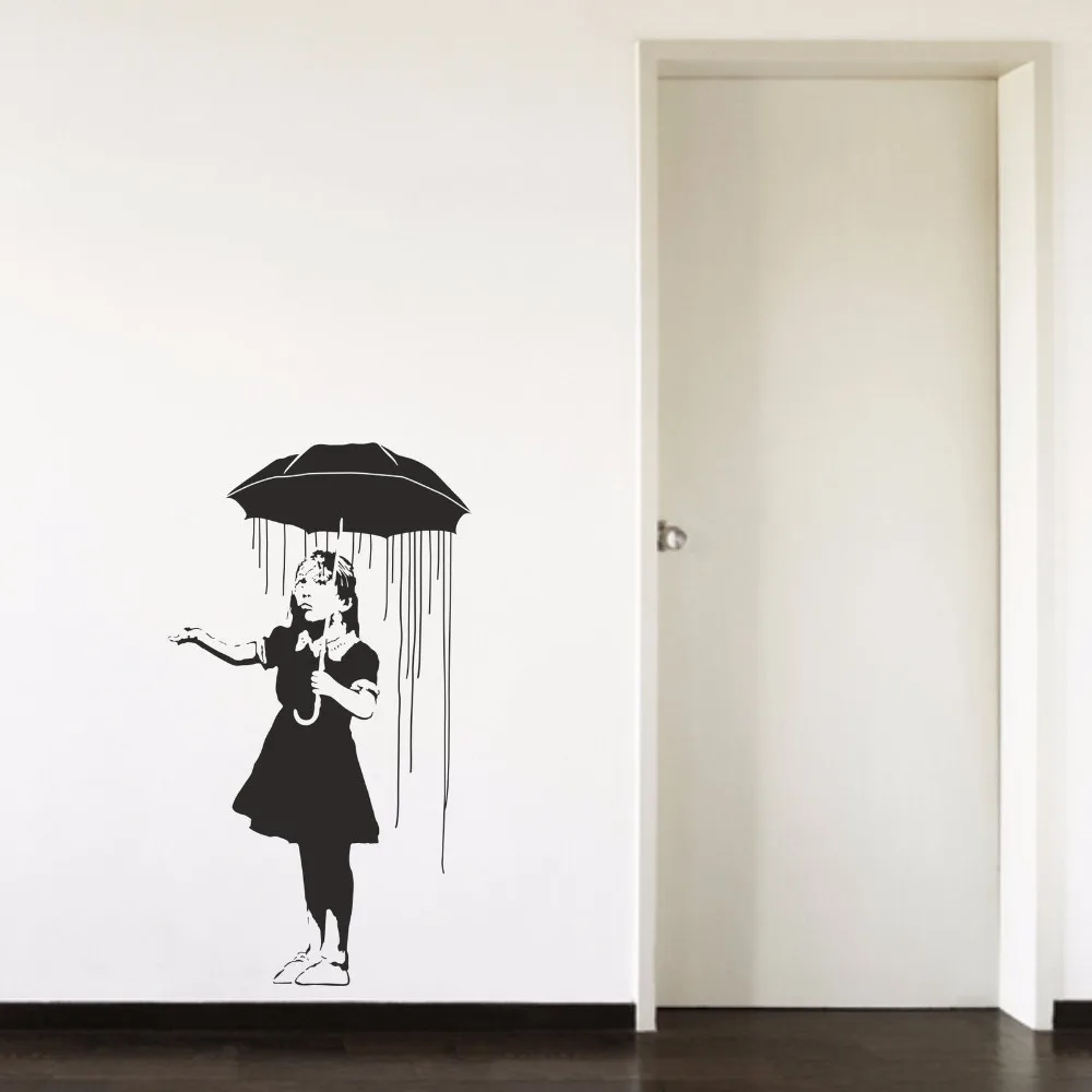 Съемная виниловая настенная наклейка Banksy Umbrella Girl Rain стикер для гостиной спальни