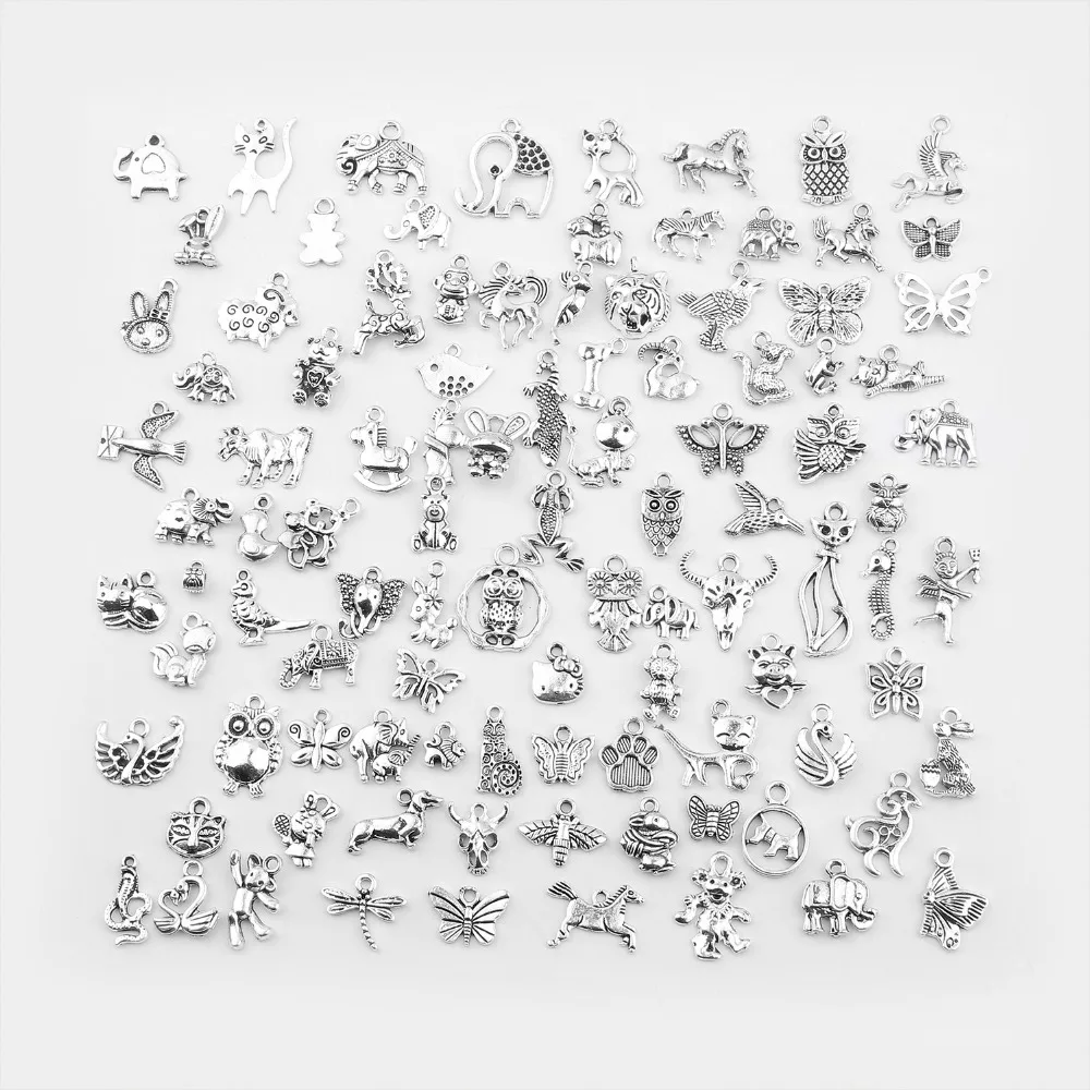 

Vinswet 100Pcs Mixed style Antique Silver Copper Animals Spacer Charm Pendants for Bracelet Jewelry DIY Charms Handmade bracelet