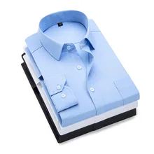 Мужская деловая рубашка длинный рукав обтягивающий Официальный рубашки сплошной цвет работа белый черный платье рубашка 4XL 5XL мужская одежда