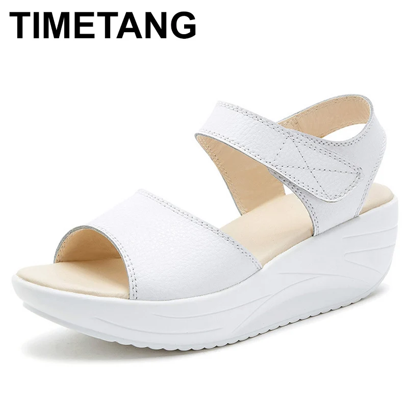 

TIMETANGSummer womens sandals White/Black Wedge Open Toe Sandals Women Breathable Sandals Platform Sandalias MujerE800