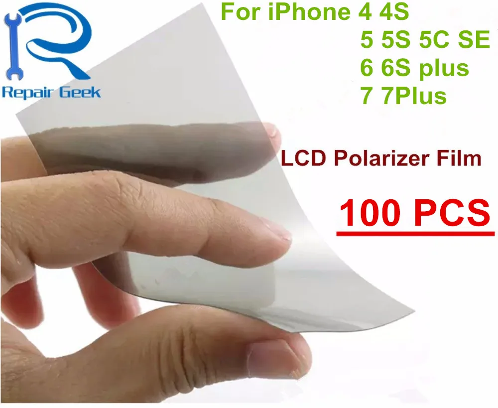 100pcs/Lot LCD Polarizer Polarized Film For iPhone 8 4 4S 5 5S 5C 6 6S 7 Plus LCD Filter