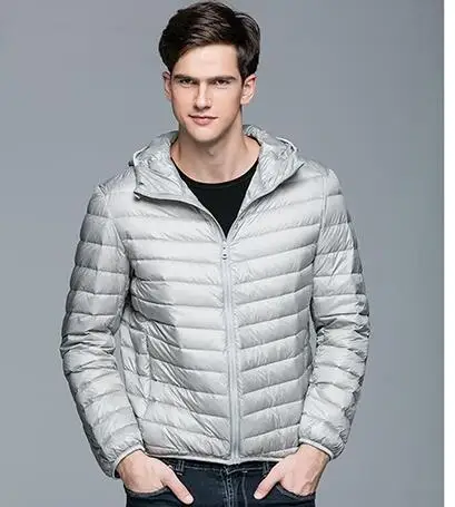 VXO новые мужские пуховики зимнее белое пальто с капюшоном ультра легкие пуховики теплая верхняя одежда пальто на открытом воздухе - Цвет: Серый