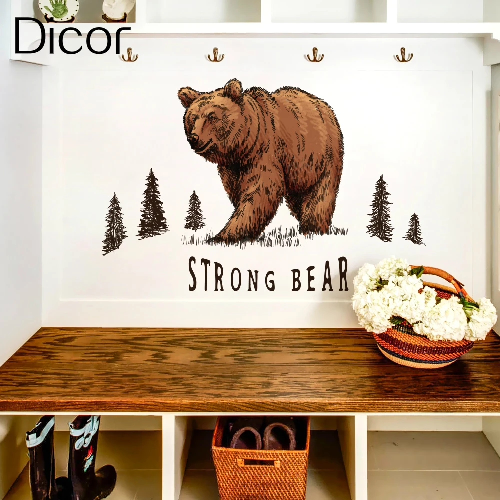 

Strong Brown Bear Dicor Brand Wall Sticker Bear For Kids Room Decor Or Living PVC Removable Use Easy No Adsorpt Dust Muursticker