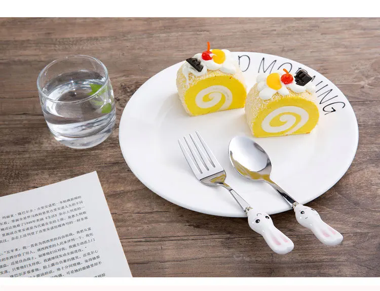 Милые детские столовая посуда из нержавеющей стали детская ложка вилка десерт посуда с изображениями фруктов суп ложка Киндер Bestek Talher Infantil