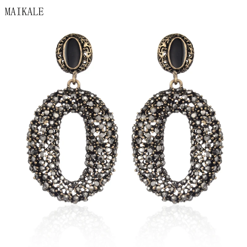 

MAIKALE New Fashion Crystal Big Earrings Rhinestone Circle Earings Large Stud Earrings for Women Long Drop Earring Jewelry Gifts