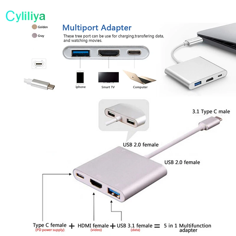10 шт. Кабель-адаптер 3 в 1 с портами USB Type-C на HDMI 0 | Мобильные телефоны и аксессуары