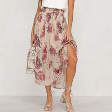 Элегантные цветочные длинные юбки с принтом Лето Высокая талия Повседневная Feminino пляжная Миди Юбка Ретро плиссированные юбки женские оборки