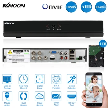 

KKmoon Full 1080N/720P AHD 4CH DVR HVR NVR with 1TB Seagate HDD P2P Onvif HDMI DVR Recorder for Security Surveillance System