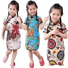 Платья с цветочным узором для маленьких девочек; летняя модная детская одежда Ципао в китайском стиле; Новогодняя одежда для девочек; платье с цветочным принтом; Chi-Pao