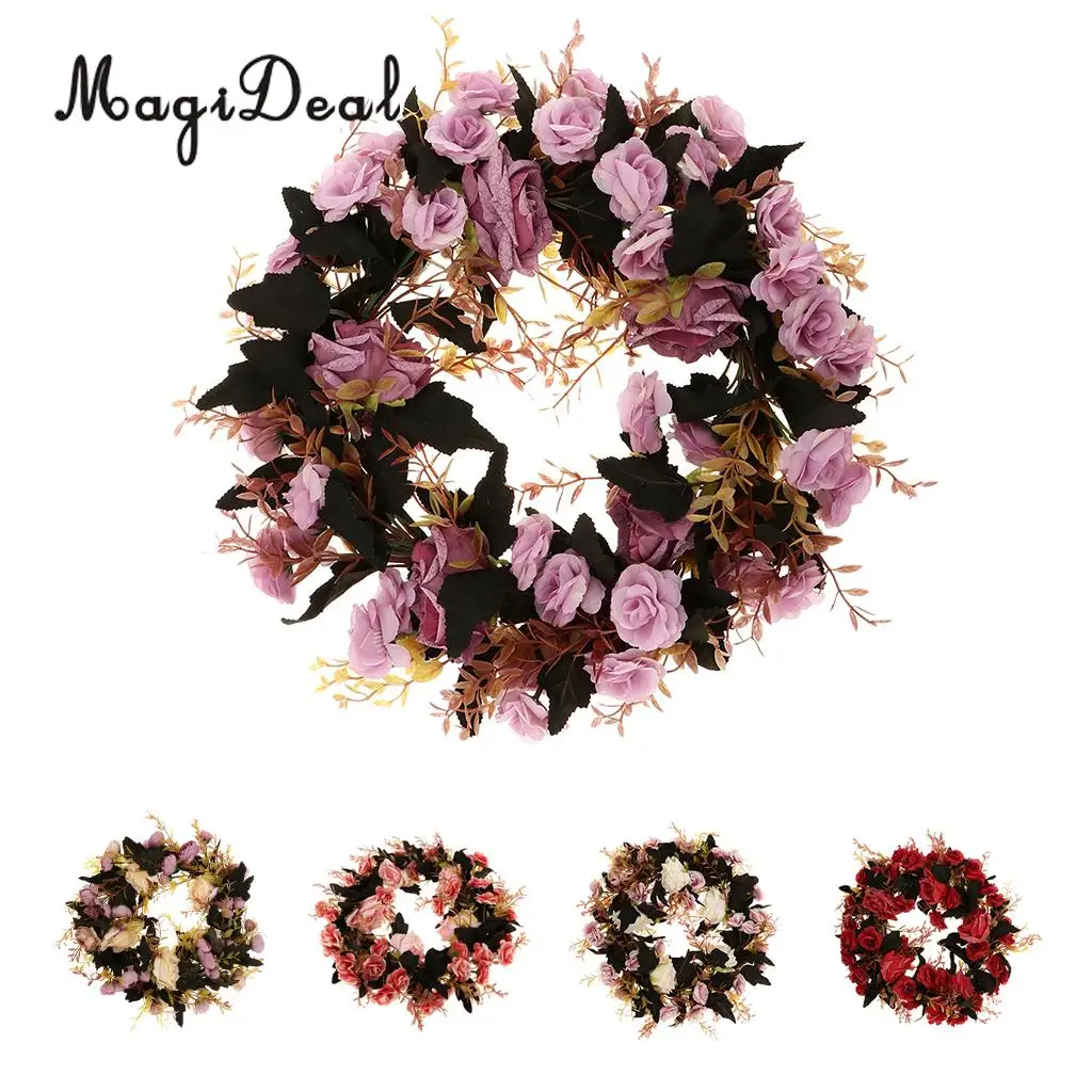 Artificial Silk Rose Wreath Ring Wall Door Lintel Flower Trim Mirror Flower Garland Hanging Wedding Background Prop