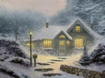 

free shipping classical Thomas snow house forest scenery canvas prints oil painting printed on canvas art decoration picture