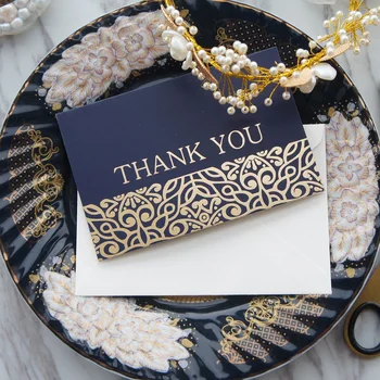 

gold 25pcs deep blue Bushes thank you Card with envelope greeting card wedding birthday party invitation DIY Decor gift card