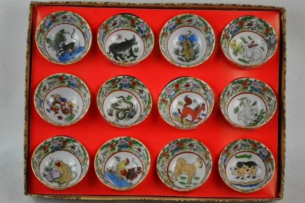 Collection China Porcelain 12 zodiac Kungfu tea little Bowl Teacup