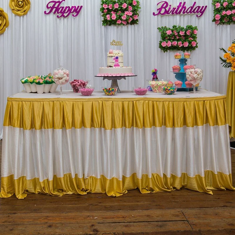 0835MLengthGoldandWhiteTableSkirtsWeddingDecorationBaby