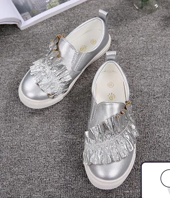 Weoneit/детская повседневная обувь; сезон весна-осень; кроссовки с оборками для девочек; модная спортивная обувь для девочек; цвет золотой, серебряный; CN 27-37 - Цвет: Silver