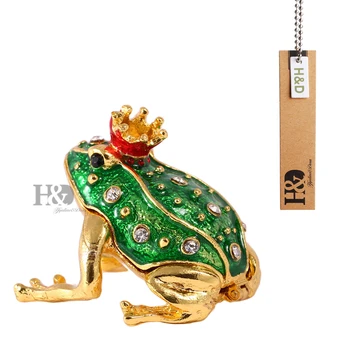 

H&D 1.9'' Metal Figurine Frog Trinket Boxes Ornament Crystals,Hand-painted Patterns Hinged Jewelry Holder Decor Collectible Gift